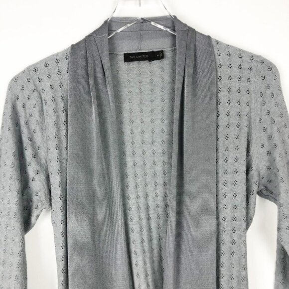 The Limited Sweater Women's M Grey Open-Front Belted Mixed Media Knit Cardigan - Picture 3 of 13